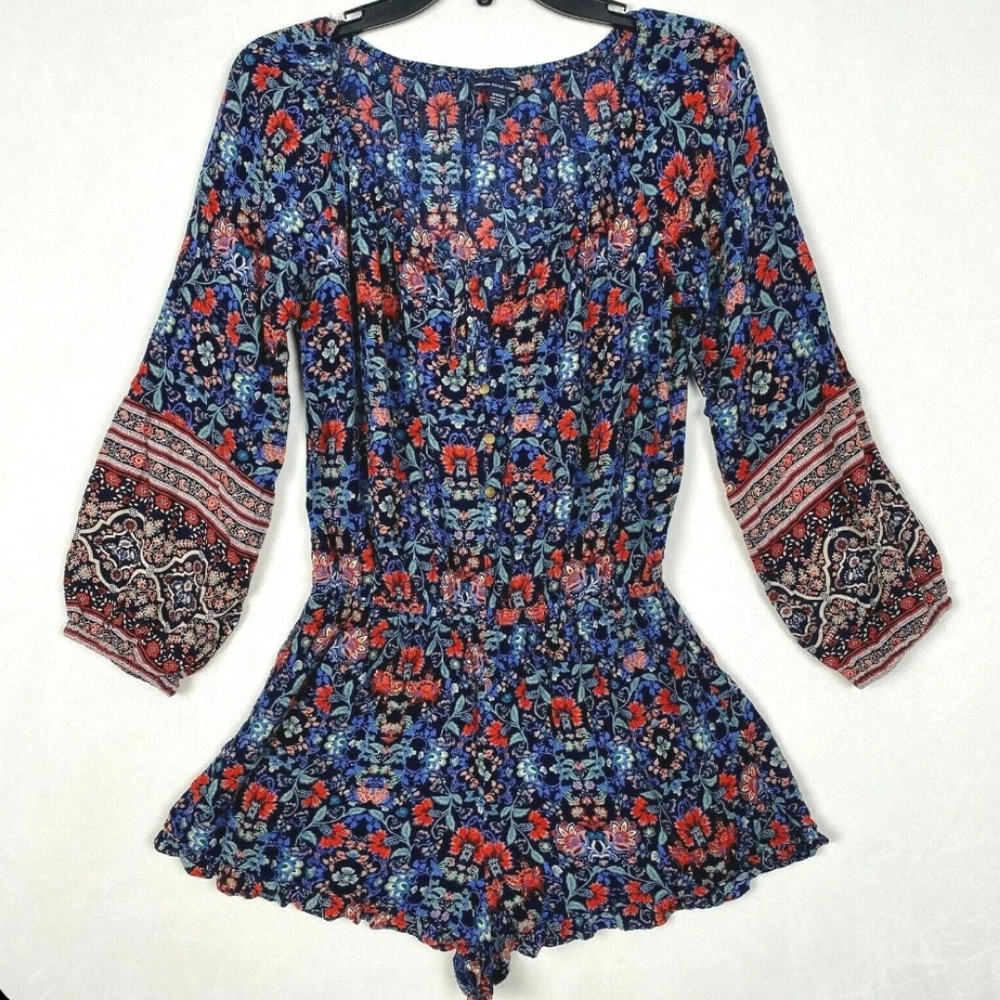 American Eagle Women's Floral 3/4 Sleeve Romper XXS EUC